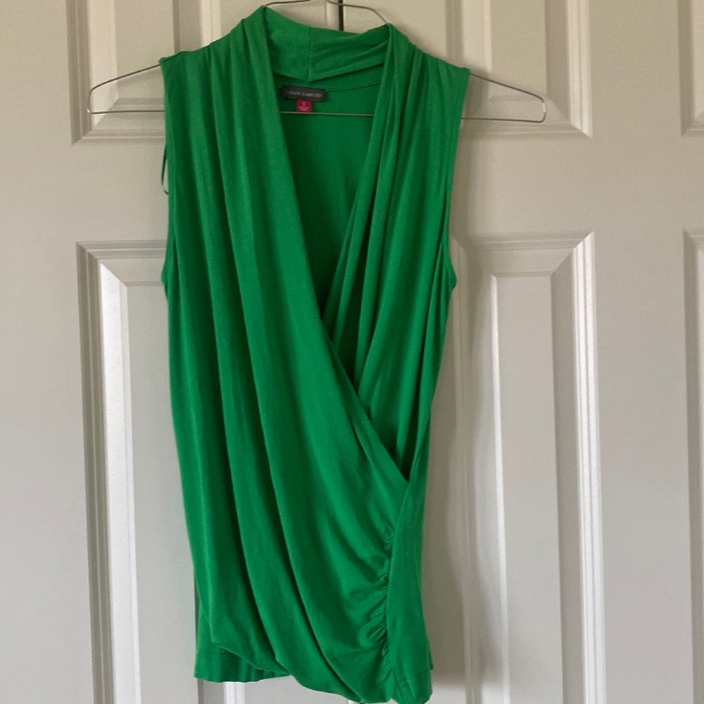 Vince Camuto sleeveless v neck faux wrap blouse
